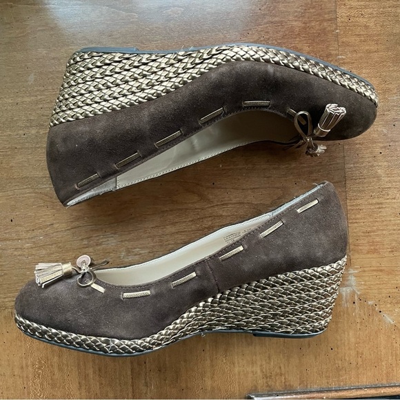 Lauren Ralph Lauren Brown Suede Wedge Heels Cambree - Picture 3 of 10